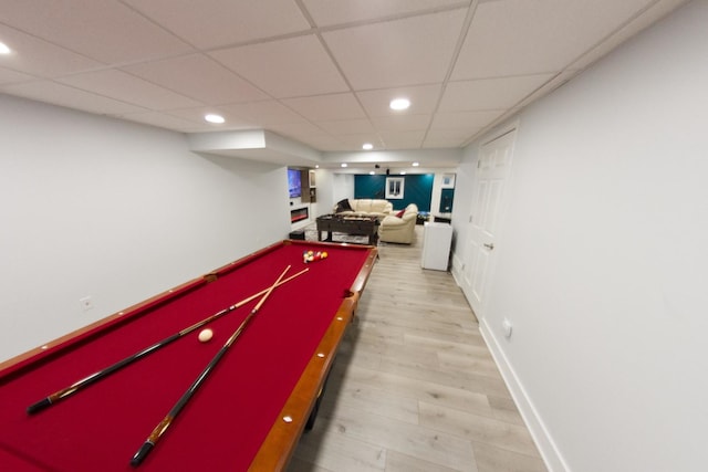 1034 Idaho St, Carol Stream, IL 60188 - playroom featuring pool table, recessed lighting, a paneled ceiling, and wood finished floors