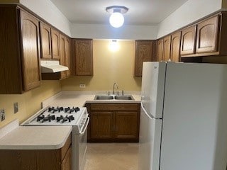 10936 S Keating Ave Unit 3C, Oak Lawn, IL 60453 - kitchen with white appliances, a sink, under cabinet range hood, and light countertops