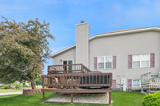 19927 S Edinburgh Ln Unit 0, Frankfort, IL 60423 - rear view of house with a yard, a wooden deck, and a chimney