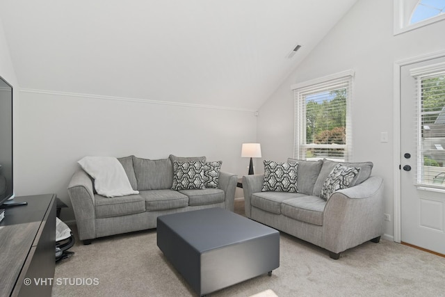 54 S Stonington Dr Unit 92, Palatine, IL 60074 - living room featuring lofted ceiling, healthy amount of natural light, and light carpet