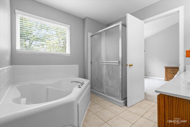 1889 Shore Line Ct, Romeoville, IL 60446 - full bathroom featuring vanity, a stall shower, a garden tub, and tile patterned flooring