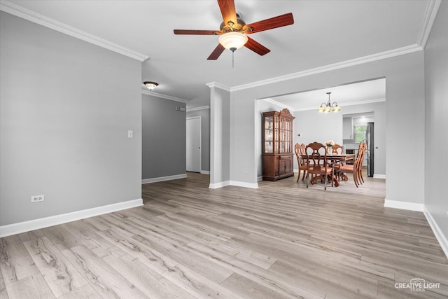 1889 Shore Line Ct, Romeoville, IL 60446 - living area with a chandelier, light wood-style flooring, a ceiling fan, and ornamental molding
