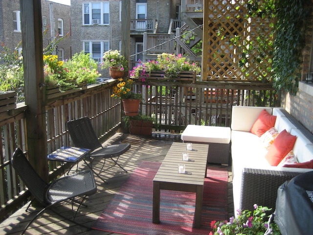 4413 N Malden St Unit 2S, Chicago, IL 60640 - wooden terrace featuring outdoor lounge area