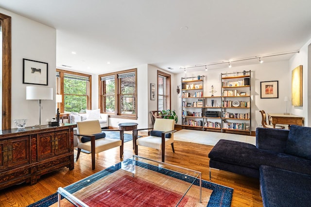 4413 N Malden St Unit 2S, Chicago, IL 60640 - living area featuring wood finished floors and rail lighting