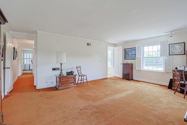 1596 W Palatine Rd, Inverness, IL 60067 - sitting room featuring light carpet, healthy amount of natural light, and crown molding