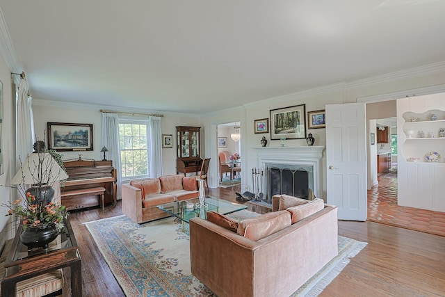 1596 W Palatine Rd, Inverness, IL 60067 - living room with wood finished floors, crown molding, and a fireplace