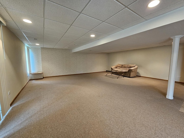 2 Kenilworth Ct, Cary, IL 60013 - finished below grade area with carpet flooring, a paneled ceiling, and recessed lighting