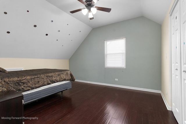 7324 W 56th Pl, Summit, IL 60501 - bedroom featuring vaulted ceiling, wood finished floors, a closet, and a ceiling fan