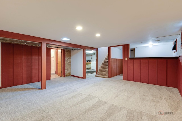 4519 W Shore Dr, Mchenry, IL 60050 - finished basement with carpet flooring, stairway, and recessed lighting