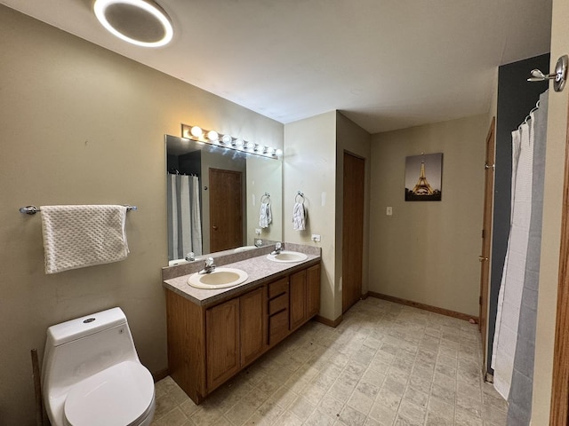 1419 Major Dr, Plainfield, IL 60586 - full bathroom featuring double vanity, toilet, and baseboards