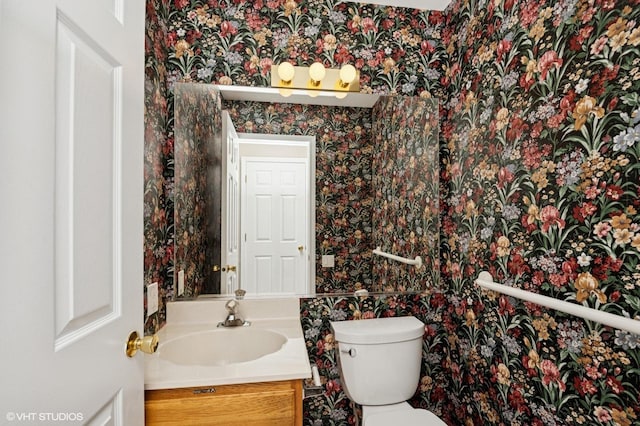 1370 Glacier Pkwy, Algonquin, IL 60102 - half bath featuring vanity, wallpapered walls, and toilet