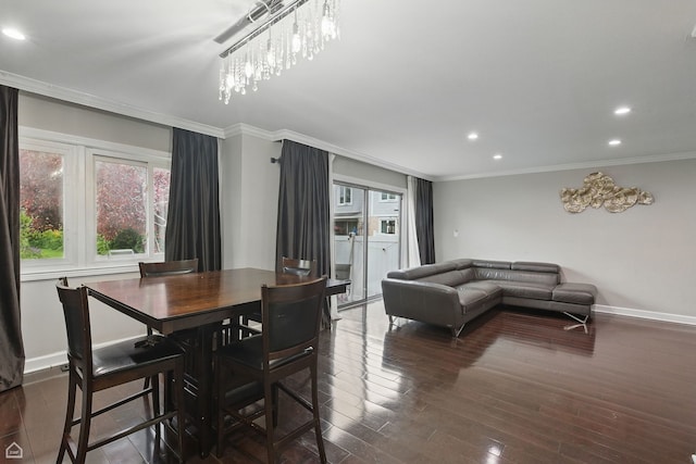 421 Pintail Ln, Deerfield, IL 60015 - dining area featuring ornamental molding, healthy amount of natural light, baseboards, recessed lighting, and wood-type flooring