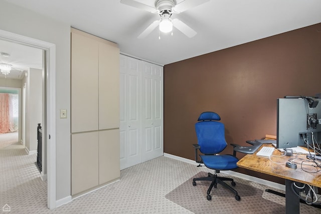 421 Pintail Ln, Deerfield, IL 60015 - office with baseboards, light carpet, and a ceiling fan