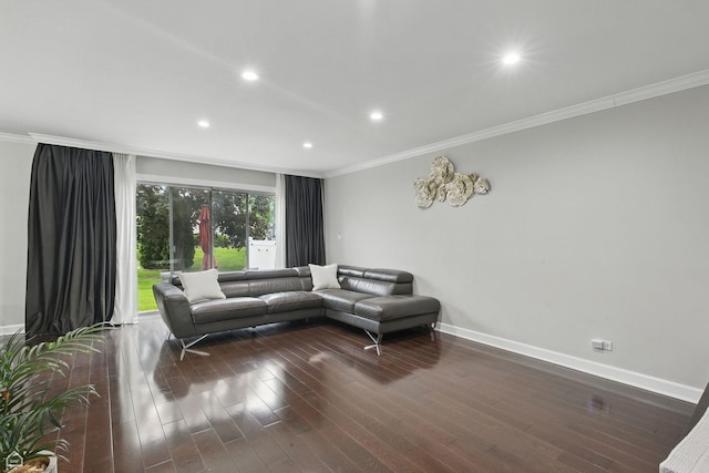 421 Pintail Ln, Deerfield, IL 60015 - living room featuring crown molding, baseboards, dark wood-type flooring, and recessed lighting