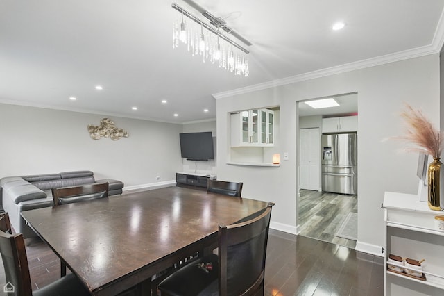 421 Pintail Ln, Deerfield, IL 60015 - kitchen with stainless steel fridge, dark wood finished floors, ornamental molding, recessed lighting, and baseboards