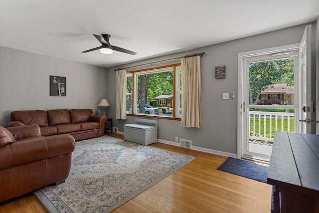 1716 Park Haven Dr, Champaign, IL 61820 - living room featuring ceiling fan, plenty of natural light, and wood finished floors