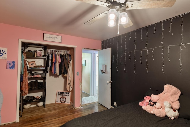502 Short St, Cornell, IL 61319 - bedroom featuring wood finished floors, a closet, and ceiling fan