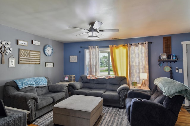 502 Short St, Cornell, IL 61319 - living area with ceiling fan and wood finished floors