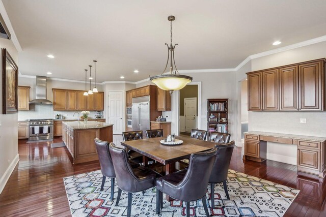 24 Wood Oaks Dr, South Barrington, IL 60010 - dining room with dark wood-type flooring, recessed lighting, crown molding, and baseboards