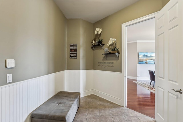 24 Wood Oaks Dr, South Barrington, IL 60010 - hall featuring tile patterned floors and a wainscoted wall