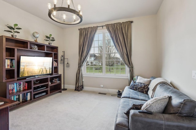 24 Wood Oaks Dr, South Barrington, IL 60010 - living area featuring a chandelier, carpet flooring, and baseboards