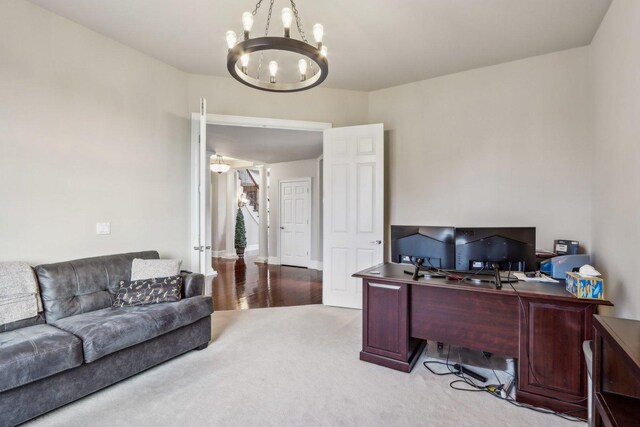 24 Wood Oaks Dr, South Barrington, IL 60010 - office area featuring a chandelier and carpet