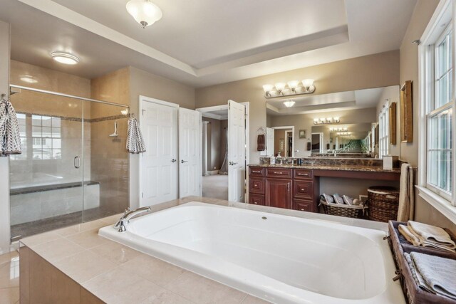 24 Wood Oaks Dr, South Barrington, IL 60010 - full bath featuring a garden tub, vanity, a stall shower, and healthy amount of natural light