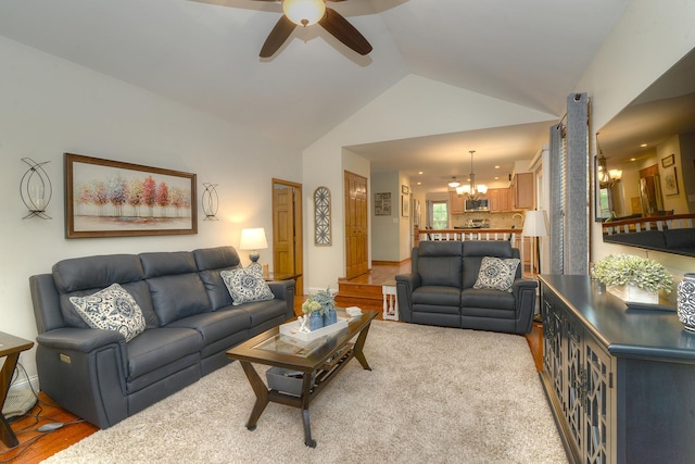 1344 Saddlebrook Rd, Bartlett, IL 60103 - living room with a chandelier, a ceiling fan, and vaulted ceiling
