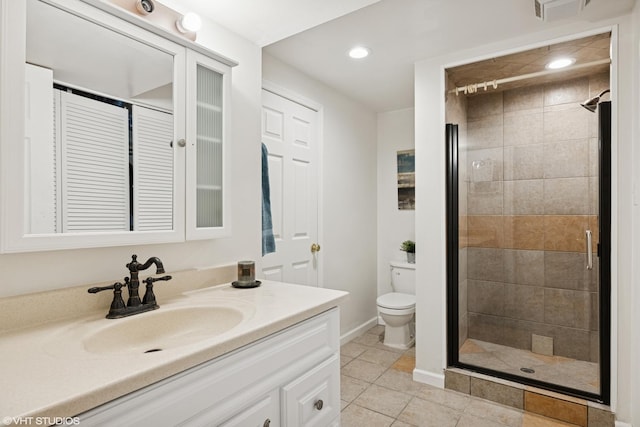 11 Litchfield Ct, Lake In The Hills, IL 60156 - bathroom with vanity, a stall shower, tile patterned floors, and recessed lighting