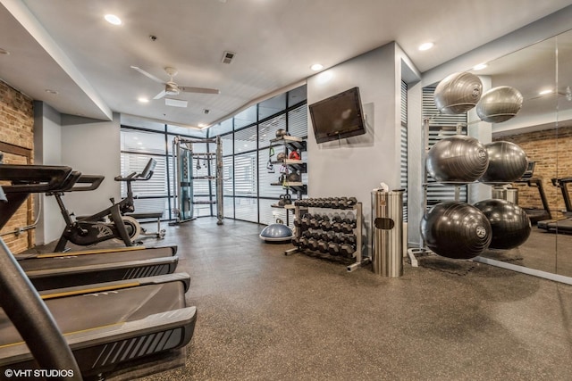 616 W Fulton St Unit 703, Chicago, IL 60661 - workout area featuring a ceiling fan and expansive windows