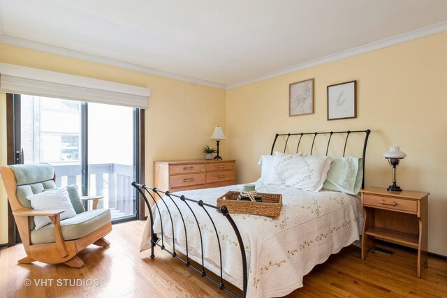 338 Sheridan Dr Unit 1F, Willowbrook, IL 60527 - bedroom with access to outside, wood finished floors, and crown molding
