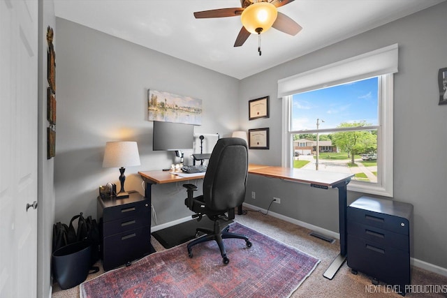1035 Warwick Cir N, Hoffman Estates, IL 60169 - carpeted home office featuring baseboards and a ceiling fan