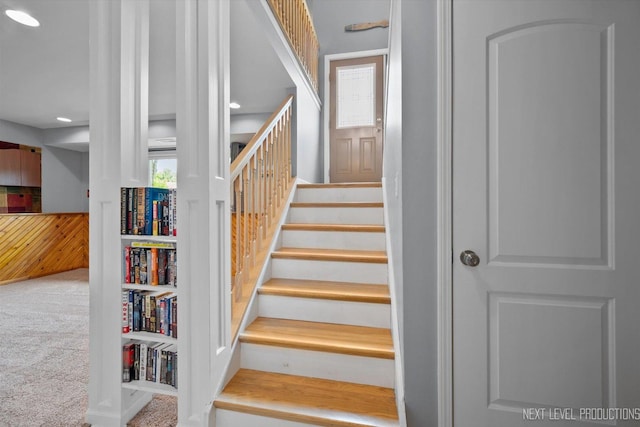 1035 Warwick Cir N, Hoffman Estates, IL 60169 - stairway with carpet floors and recessed lighting