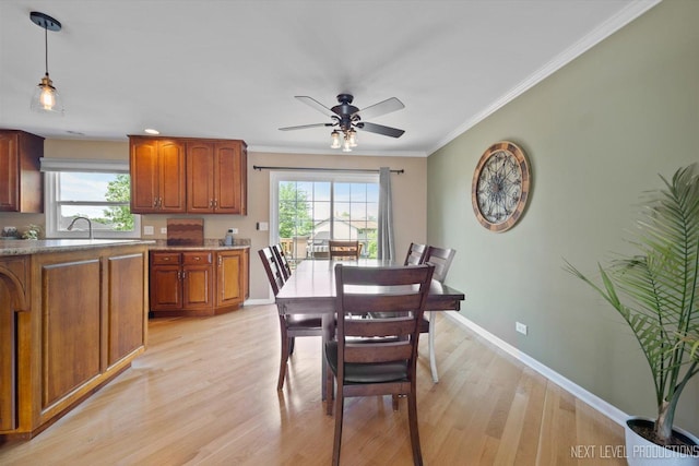 1035 Warwick Cir N, Hoffman Estates, IL 60169 - dining room with healthy amount of natural light, light wood finished floors, a ceiling fan, and crown molding