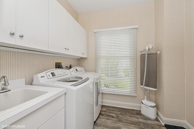 400 Saint Andrews Ln, Gurnee, IL 60031 - laundry area featuring cabinet space, washer and dryer, and wood finished floors