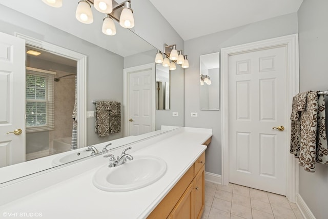 400 Saint Andrews Ln, Gurnee, IL 60031 - full bathroom with vanity, tile patterned flooring, and a chandelier