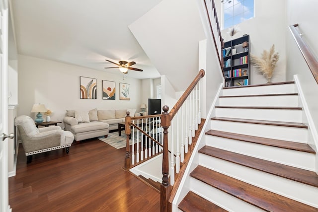 6518 Lilac Blvd, Hanover Park, IL 60133 - stairway featuring plenty of natural light, ceiling fan, and wood finished floors