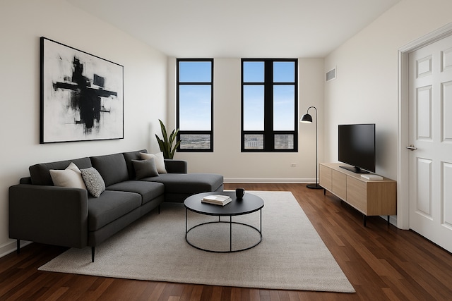 1255 S State St Unit 1704, Chicago, IL 60605 - living room with dark wood-style floors and baseboards