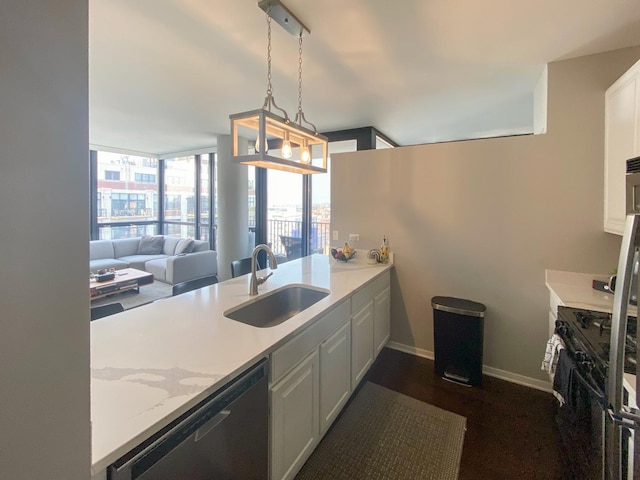 210 S Desplaines St Unit 1410, Chicago, IL 60661 - kitchen with dishwasher, range with gas stovetop, white cabinets, a peninsula, and open floor plan