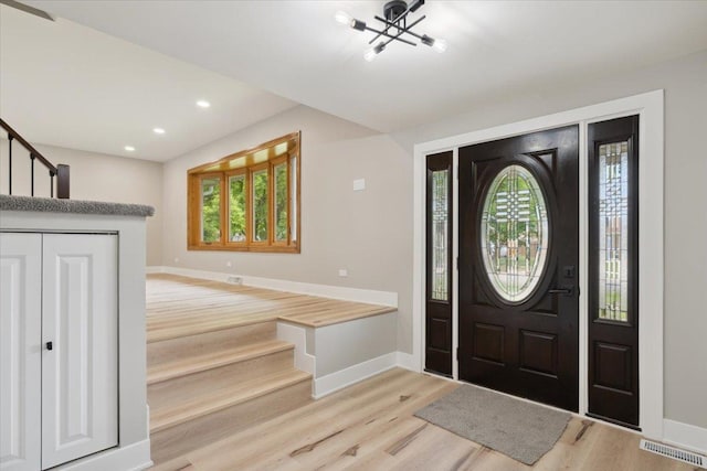 919 E Cooper Dr, Palatine, IL 60074 - foyer featuring light wood-type flooring, stairway, and recessed lighting