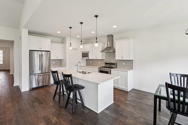 1518 128th St, Lemont, IL 60439 - kitchen featuring stainless steel appliances, wall chimney exhaust hood, decorative backsplash, an island with sink, and recessed lighting