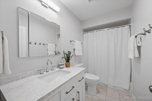 1614 Orth Dr, Wheaton, IL 60189 - bathroom with vanity, marble finish flooring, and shower / bath combination with curtain