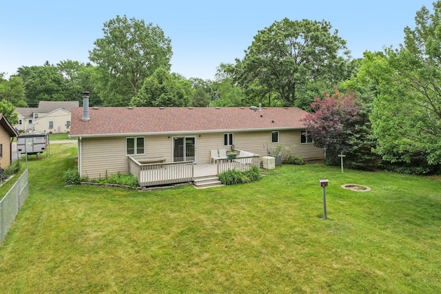 35932 N Watson Ave, Ingleside, IL 60041 - rear view of property with a wooden deck, an outdoor fire pit, and a shingled roof