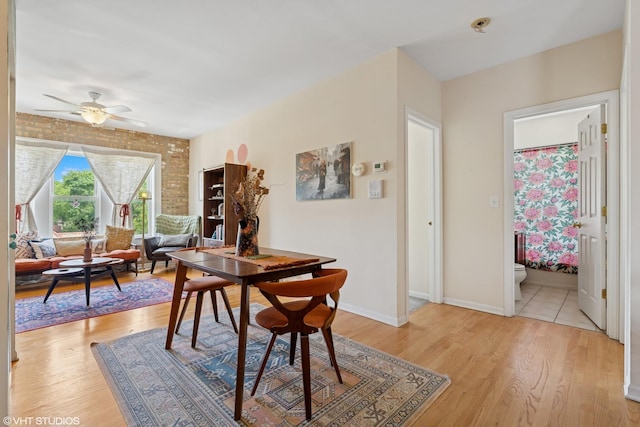 6100 N Rockwell St Unit 3S, Chicago, IL 60659 - dining room featuring light wood-type flooring, a ceiling fan, and baseboards