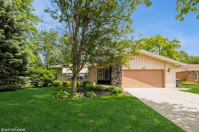1233 Timber Pl, New Lenox, IL 60451 - view of front of house with a garage, brick siding, a front yard, and driveway
