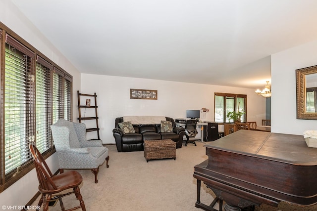 1233 Timber Pl, New Lenox, IL 60451 - living room with a chandelier, carpet flooring, and an office area