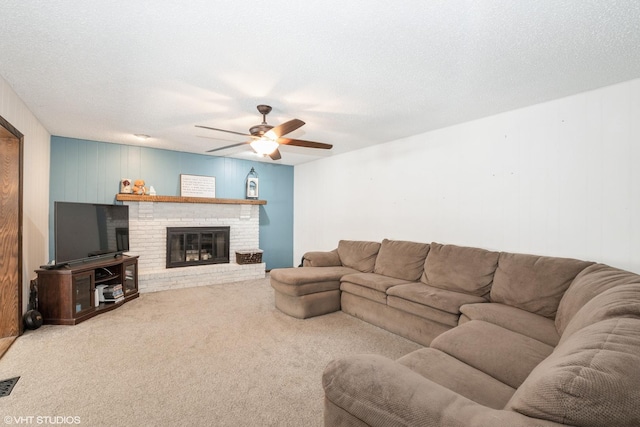 1233 Timber Pl, New Lenox, IL 60451 - living area with carpet flooring, ceiling fan, and a brick fireplace