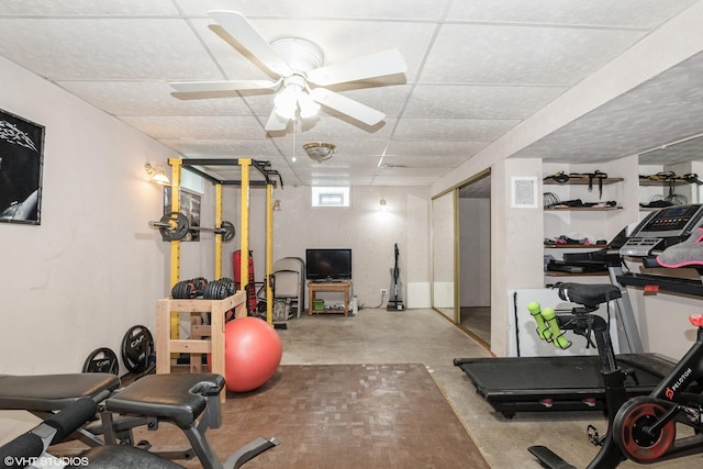 1233 Timber Pl, New Lenox, IL 60451 - workout area with a drop ceiling and ceiling fan