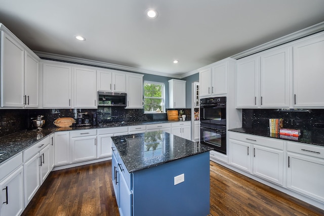 3095 Long Common Pkwy, Elgin, IL 60124 - kitchen with stainless steel appliances, white cabinets, dark wood-style floors, tasteful backsplash, and recessed lighting