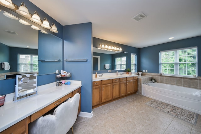3095 Long Common Pkwy, Elgin, IL 60124 - full bath with tile patterned floors, vanity, a garden tub, and recessed lighting